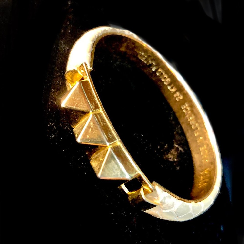 Snakeskin Spiked Vintage Gold Tone Bangle - Italy